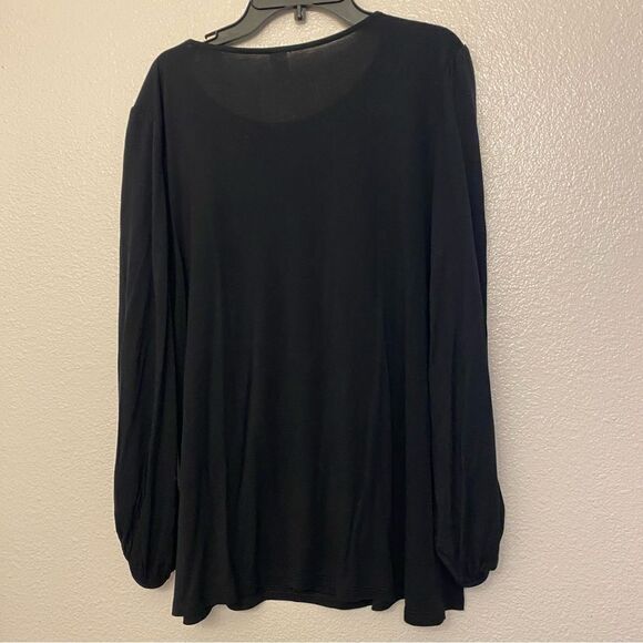 Old Navy long Sleeve crew neck crochet boho black rayon blouse peasant top M - Picture 2 of 10